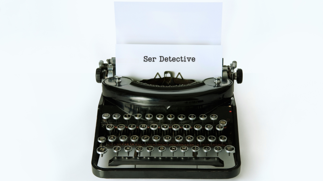 Máquina de escribir antigua en blanco y negro, imagen de bienvenida al proyecto Ser Detective